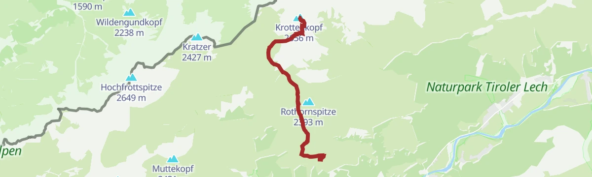 Route map: Bergstation Jöchelspitzbahn - Krottenkopf